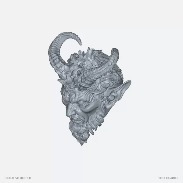 Ornate Horned Demon Head - 100 mm STL - Model preview 1