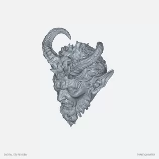 Ornate Horned Demon Head - 100 mm STL
