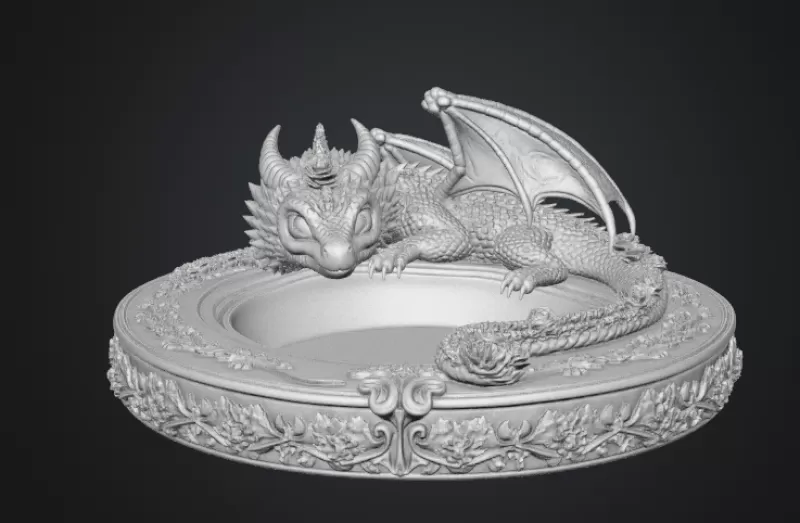 Amethyst Floral Dragon Bowl STL file for 3D Print - Model preview 16