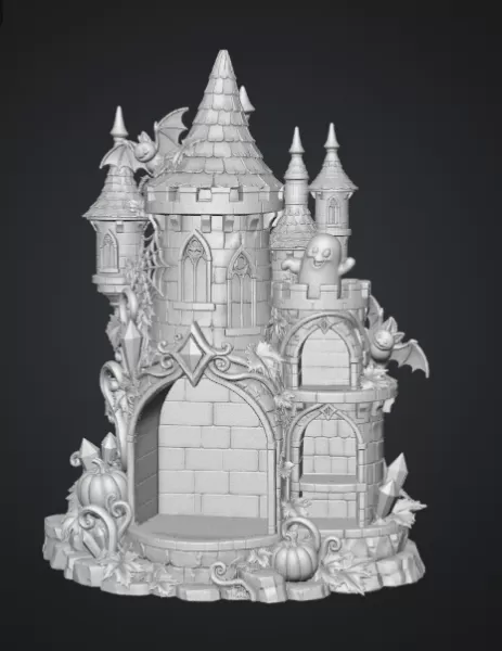 Haunted Halloween Castle LED Candle Holder STL File for 3D Print - Model preview 11