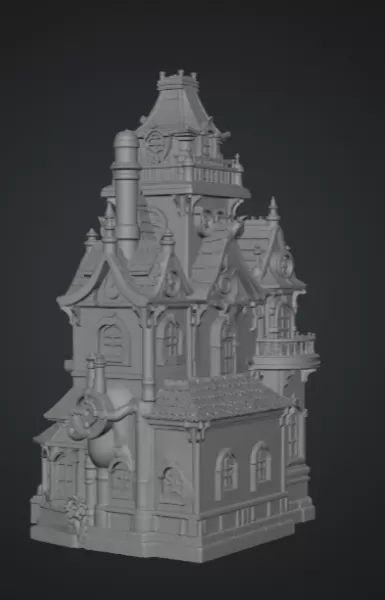 Whimsical Steampunk Manor STL File for 3D Print - Model preview 9
