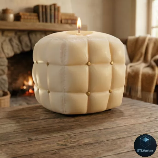 Tufted Pouf Cube Candle - Printable 3D Model - Model preview 1