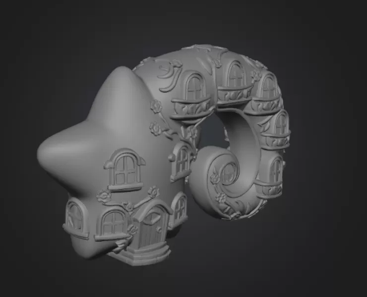 Fantasy Star House Magical Spiral Bookend STL File 3D Printable - Model preview 12
