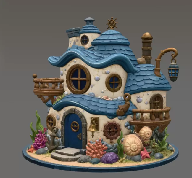 Seaside Fantasy Cottage STL File for 3D Print - Model preview 6