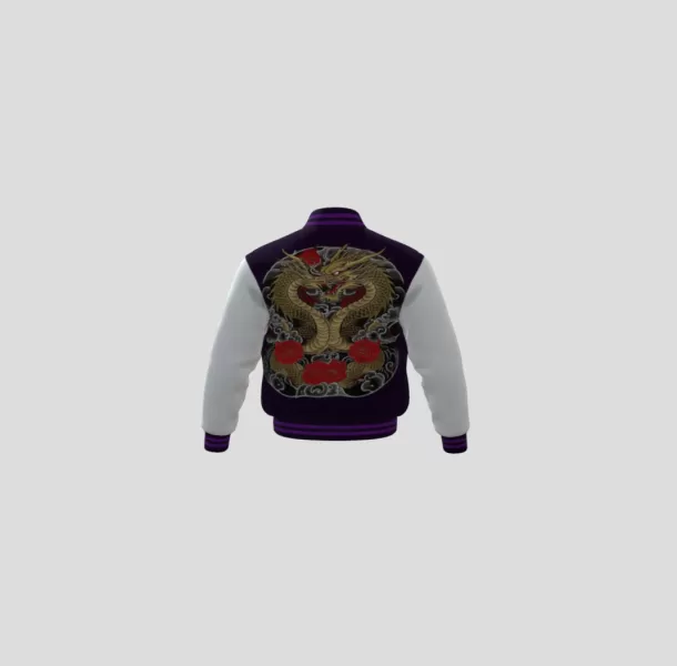Purple Dragon Lotus Varsity Jacket - Model preview 3