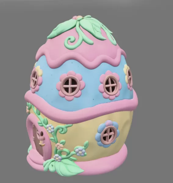 Cute Fantasy Egg House - STL File - Model preview 4
