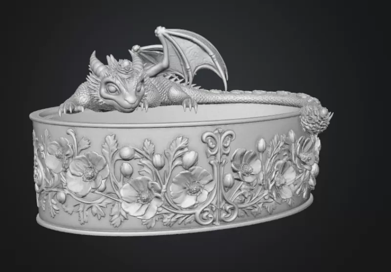 Crimson Poppy Dragon Planter STL File for 3D Print - Model preview 16
