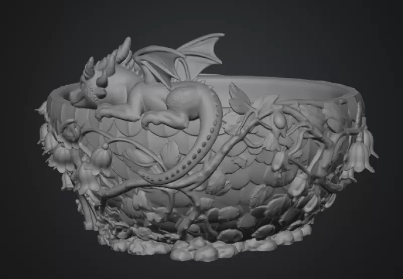 Baby Dragon Flower Bowl STL File for 3D Print - Model preview 13