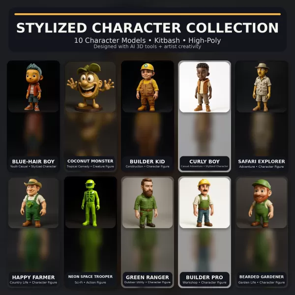 Stylized Character Collection Vol. 01 – Kitbash High-Poly 3D Mod - Model preview 1