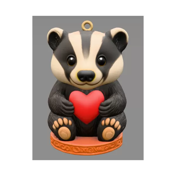 Cute Badger STL File – 3D Printable Valentine Figurine - Model preview 1