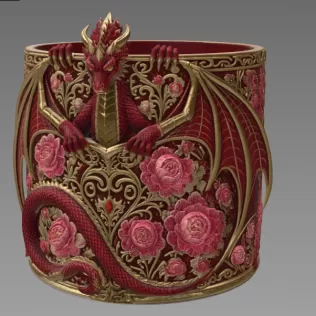 Red Floral Dragon Flower Pot STL File for 3D Print - Model thumbnail 6