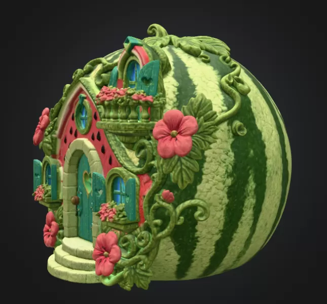 Watermelon Fairy House STL for 3D Print - Model preview 4