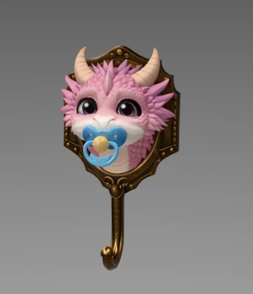 Baby Dragon Wall Hook STL File for 3D Printing - Model preview 3