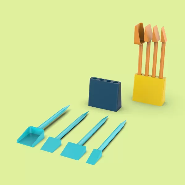 Cookie Scribe/Scraper Tool Set; 4 pcs. & Holder, 3D Cookie Tool - Model preview 3