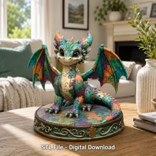 Colorful Kawaii Mosaic Dragon STL File for 3D Print - Model thumbnail 2
