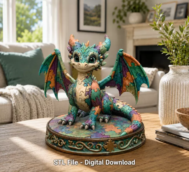 Colorful Kawaii Mosaic Dragon STL File for 3D Print - Model preview 2