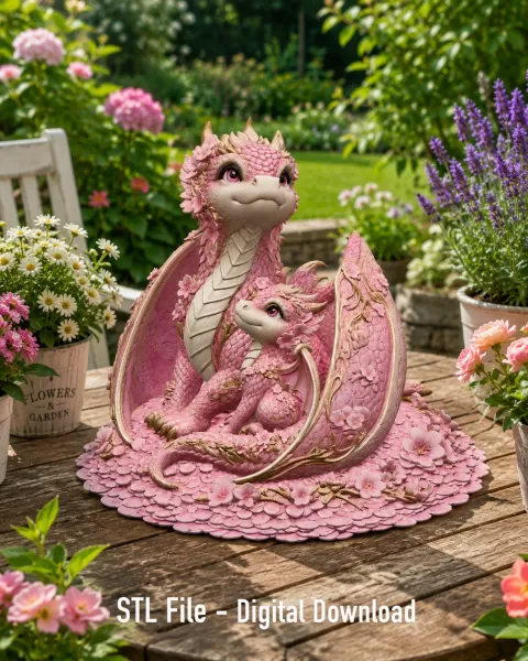 Cherry Blossom Dragon Family STL File for 3D Print - Model preview 4