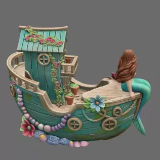 Mermaid Boat House STL File 3D Printable Fantasy Mermaid Scene - Model thumbnail 6