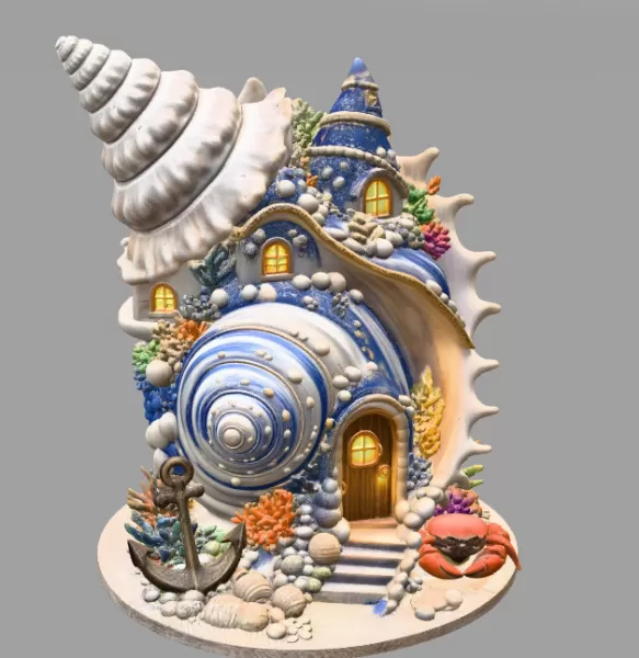 Seashell House STL File – Fantasy Ocean Shell House - Model preview 6