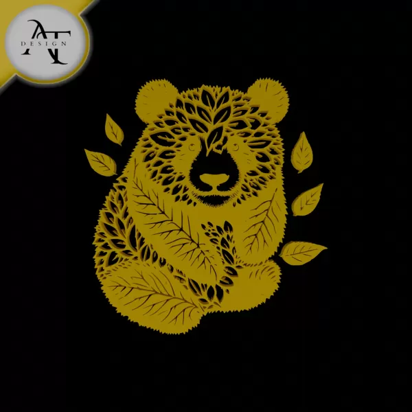 Panda - Leaves - Silhouette - 2D Wall Art Decor - Model preview 1