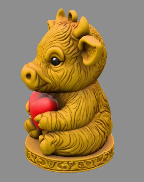 Cute Cow with Heart – 3D Printable STL File - Model preview 4