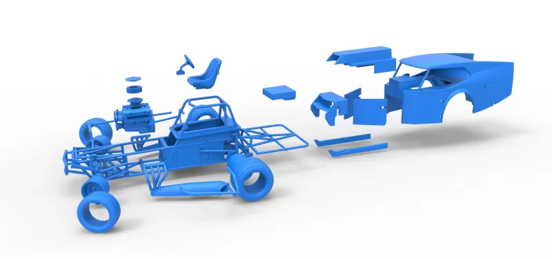 Vintage Dirt Modified stock car Version 5 while turning 1:25 - Model preview 28