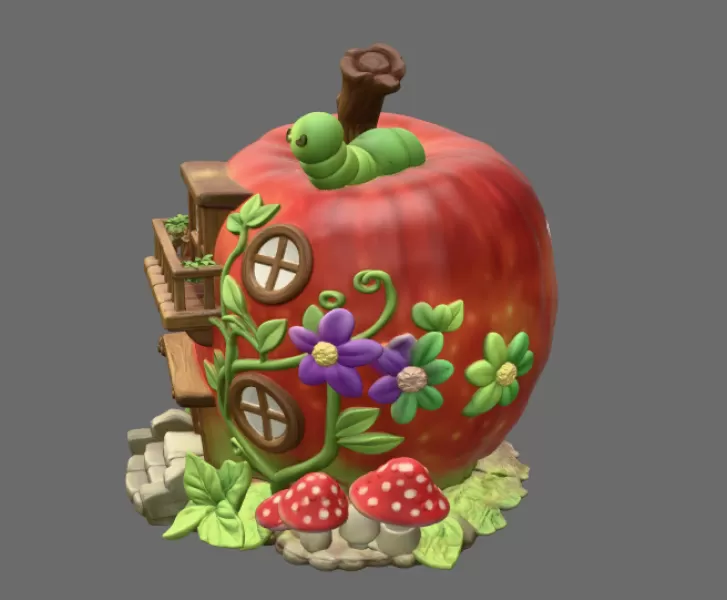 Enchanted Apple Cottage STL File 3D Printable - Model preview 4