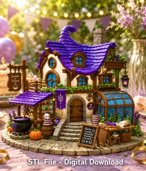 Lavender Witch Apothecary Cottage STL File for 3D Print - Model preview 1