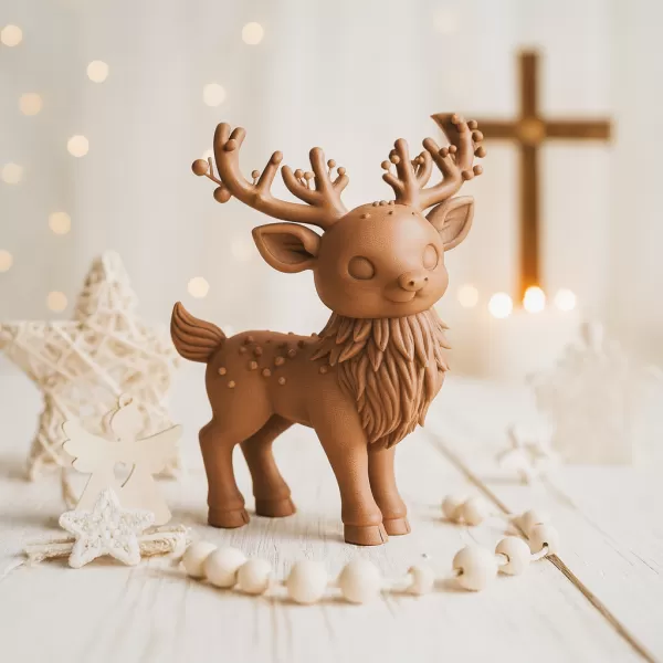 Magic Christmas Deer Figure | Cute Reindeer Sculpture | Holiday - Model preview 2