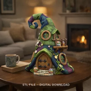 Whimsical Wizard Hat House STL File 3D Printable - Model thumbnail 2