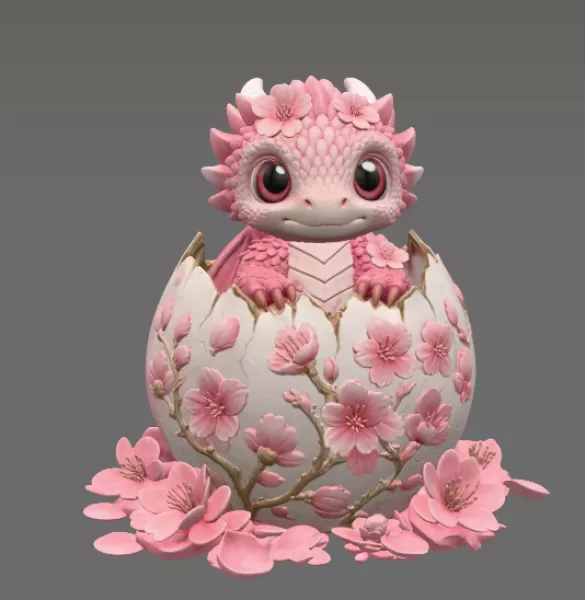 Cherry Blossom Baby Dragon in Egg STL File for 3D Print - Model preview 7