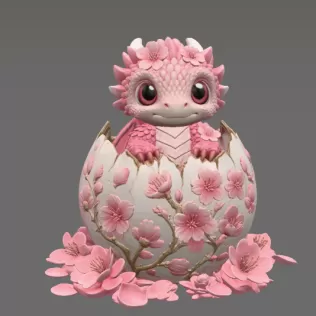 Cherry Blossom Baby Dragon in Egg STL File for 3D Print - Model thumbnail 7