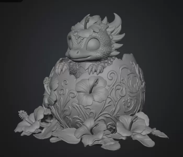 Hibiscus Hatchling Dragon STL File for 3D Print - Model preview 14