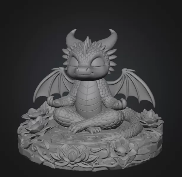 Meditating Baby Dragon STL File for 3D Print - Model preview 8