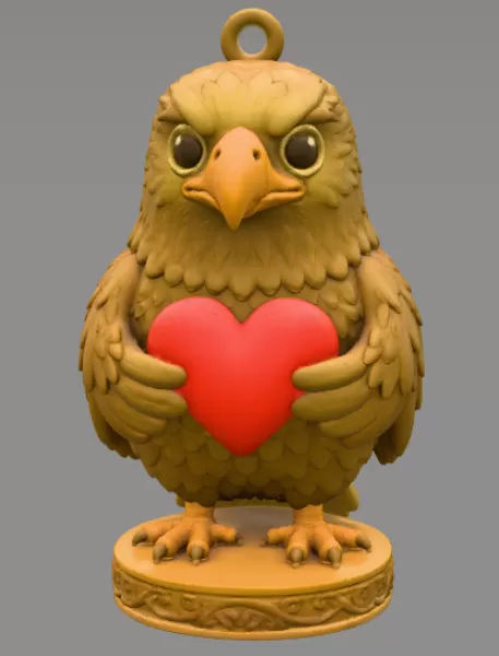 Cute Eagle with Heart – 3D Printable STL File - Model preview 3