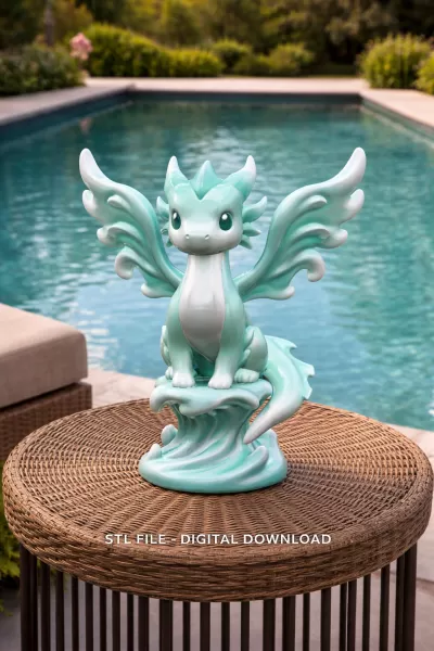 Water Dragon – STL File 3D Printable Fantasy Dragon Figurine - Model preview 1