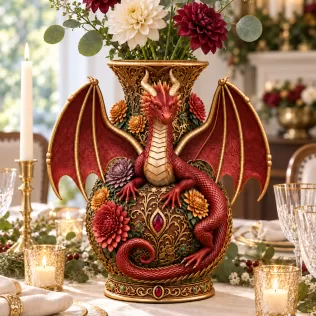 Crimson Floral Dragon Vase STL File for 3D Print - Model thumbnail 5