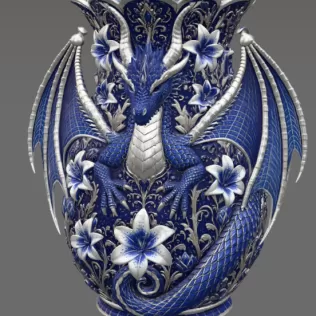 Royal Blue Lily Dragon Vase STL File for 3D Print - Model thumbnail 9