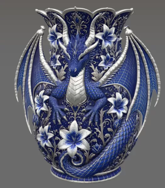 Royal Blue Lily Dragon Vase STL File for 3D Print - Model preview 9