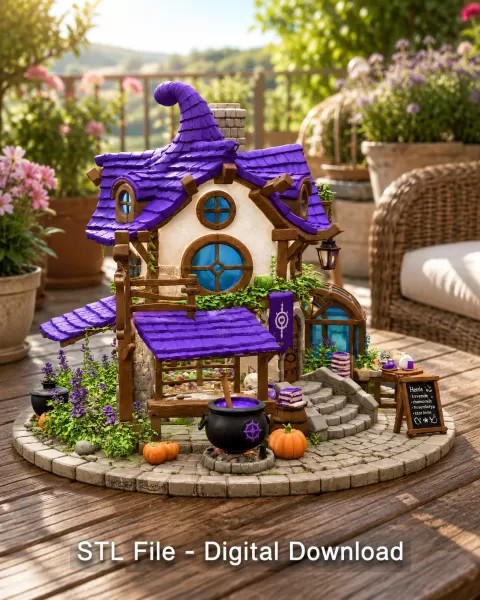 Lavender Witch Apothecary Cottage STL File for 3D Print - Model preview 3