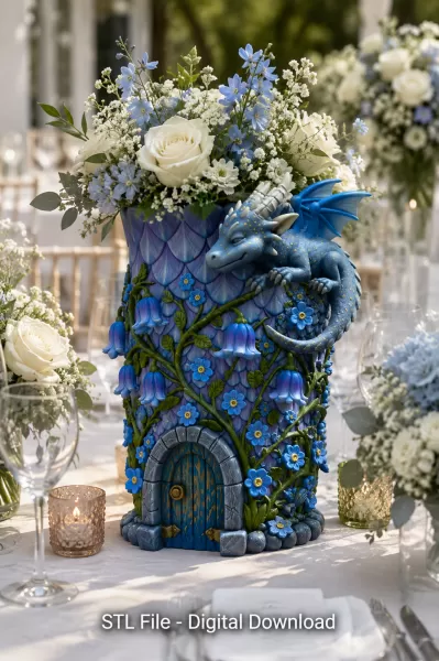 Enchanted Dragon Flower Tower Vase - Model preview 4