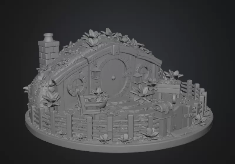 Cozy Hobbit Garden Cottage STL File for 3D Print - Model preview 16