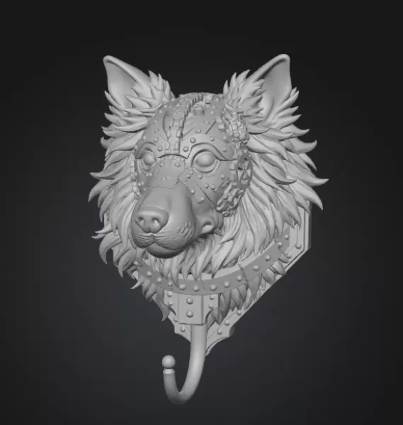 🐾 Steampunk Collie Dog Wall Hook – STL File Description - Model preview 2