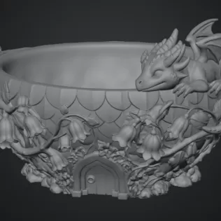 Baby Dragon Flower Bowl STL File for 3D Print - Model thumbnail 12