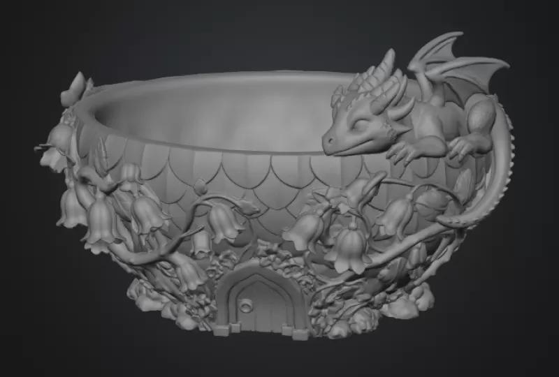 Baby Dragon Flower Bowl STL File for 3D Print - Model preview 12