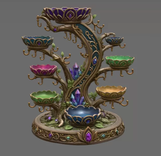 Enchanted Crystal Jewelry Tree STL File for 3D Print - Model preview 8
