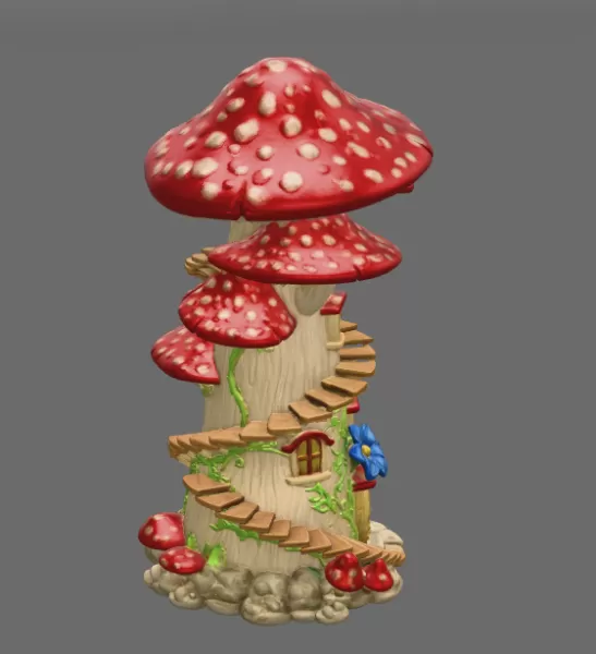 Enchanted Mushroom Tower STL File 3D Printable Fantasy Fairy Hou - Model preview 6