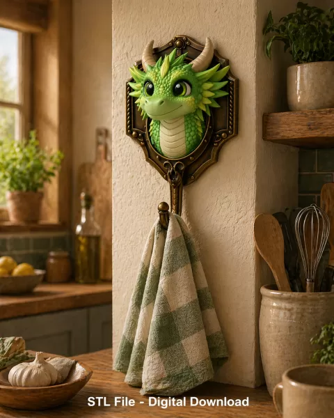 Cute Dragon Wall Hook STL File Digital Download - Model preview 1