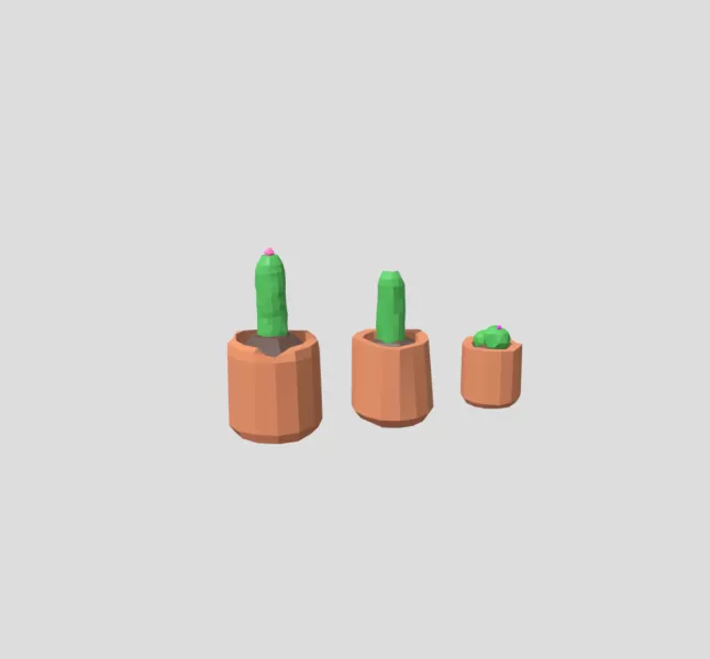Low Poly Cactus Set 3 Stylized Potted Plants - Model preview 1