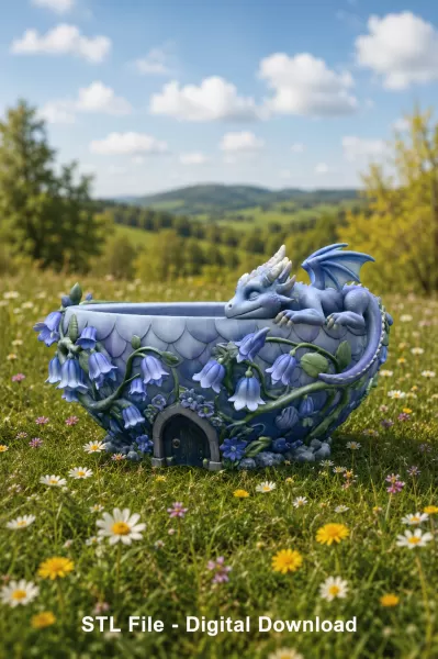 Baby Dragon Flower Bowl STL File for 3D Print - Model preview 2